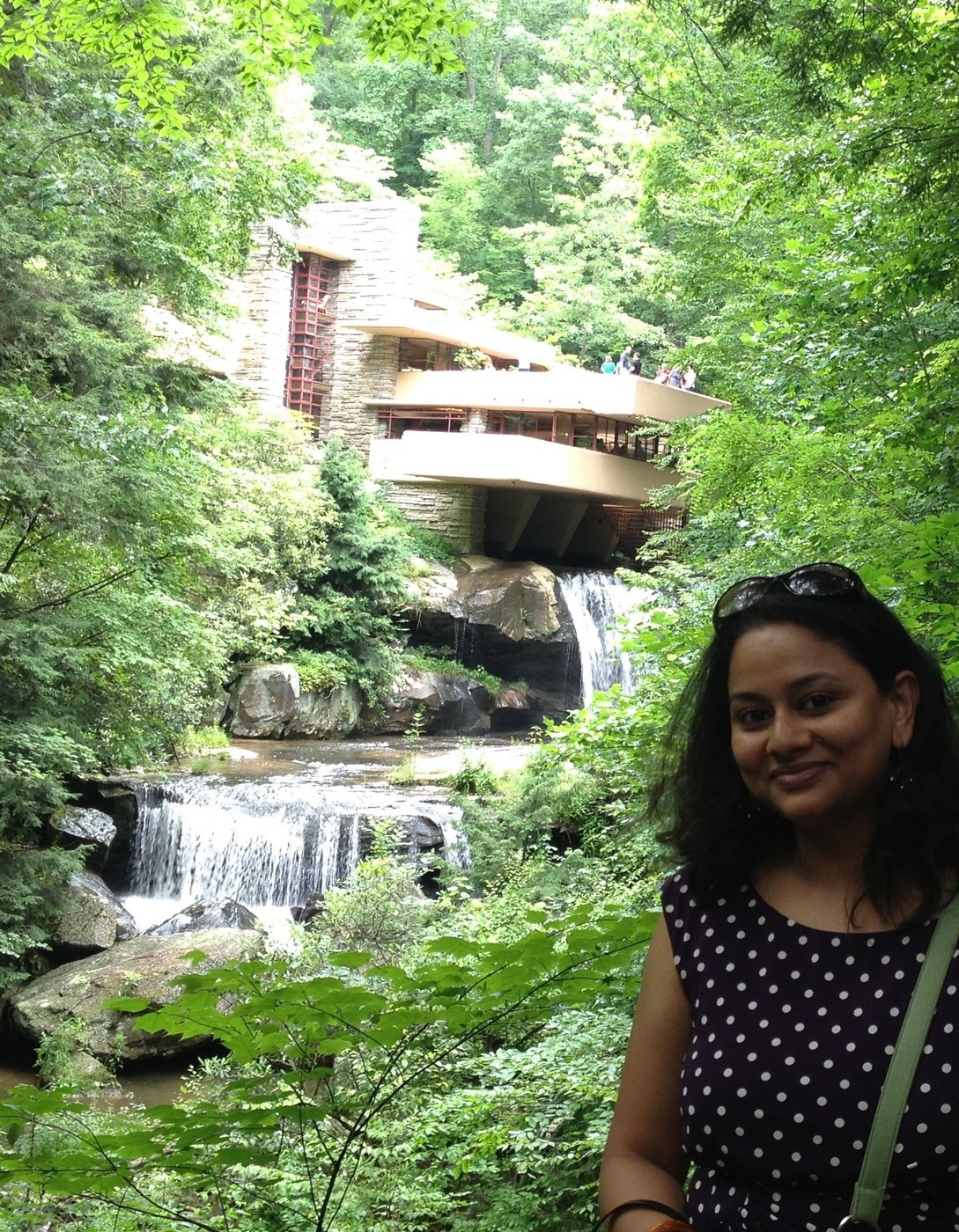 Dr. Sowmya Balachandran at Fallingwater, an example of modern architecture integrated with landscape