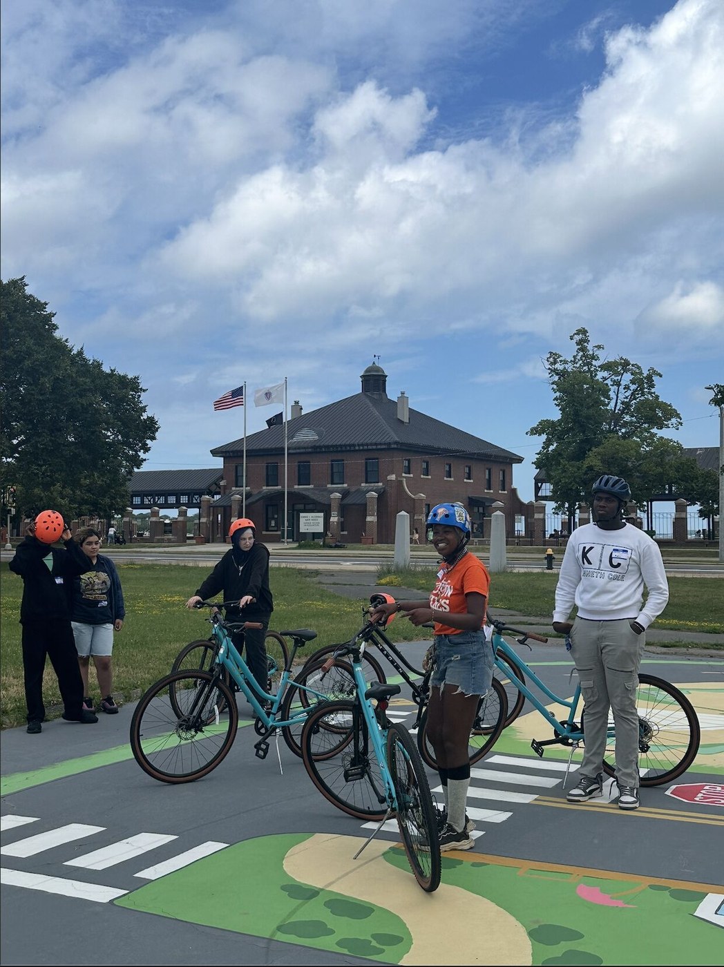 Students with bicycles at a Bike Town activity