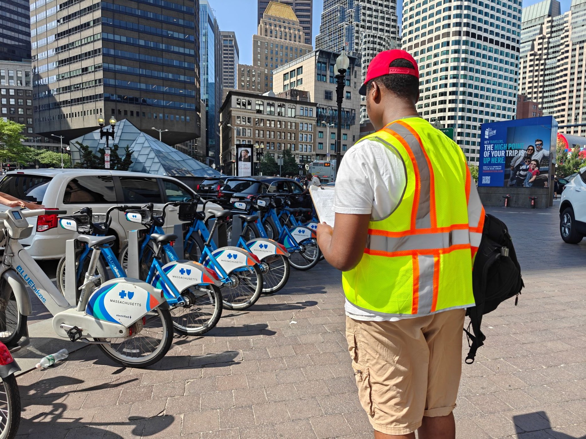 High school intern conducting Bluebikes fieldwork