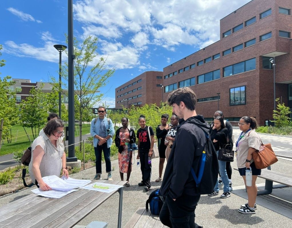 Students during a campus field tour